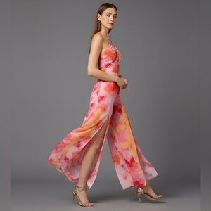Chiffon Tie Dye Split Thigh Wide Leg Jumpsuit